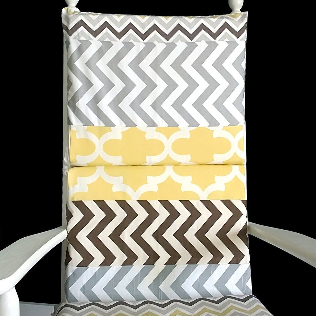 Patchwork Brown Yellow Gray Chevron Pattern Rocking Chair Cushion