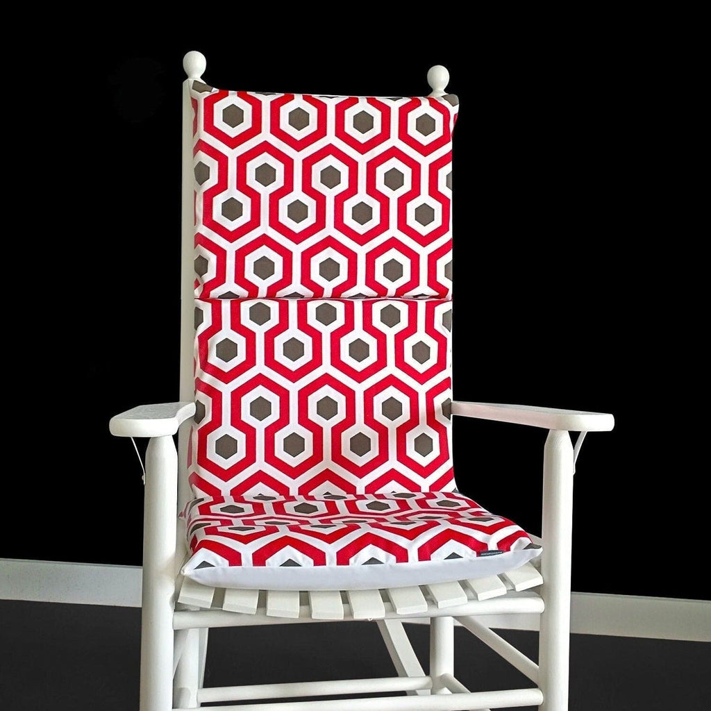 Red Honeycomb Rocking Chair Pad, Red Patterned Cushion