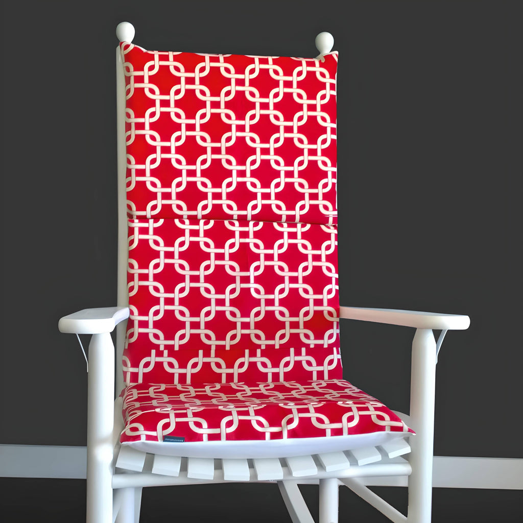 Squares Rocking Chair Pad, Red Patterned Cushion