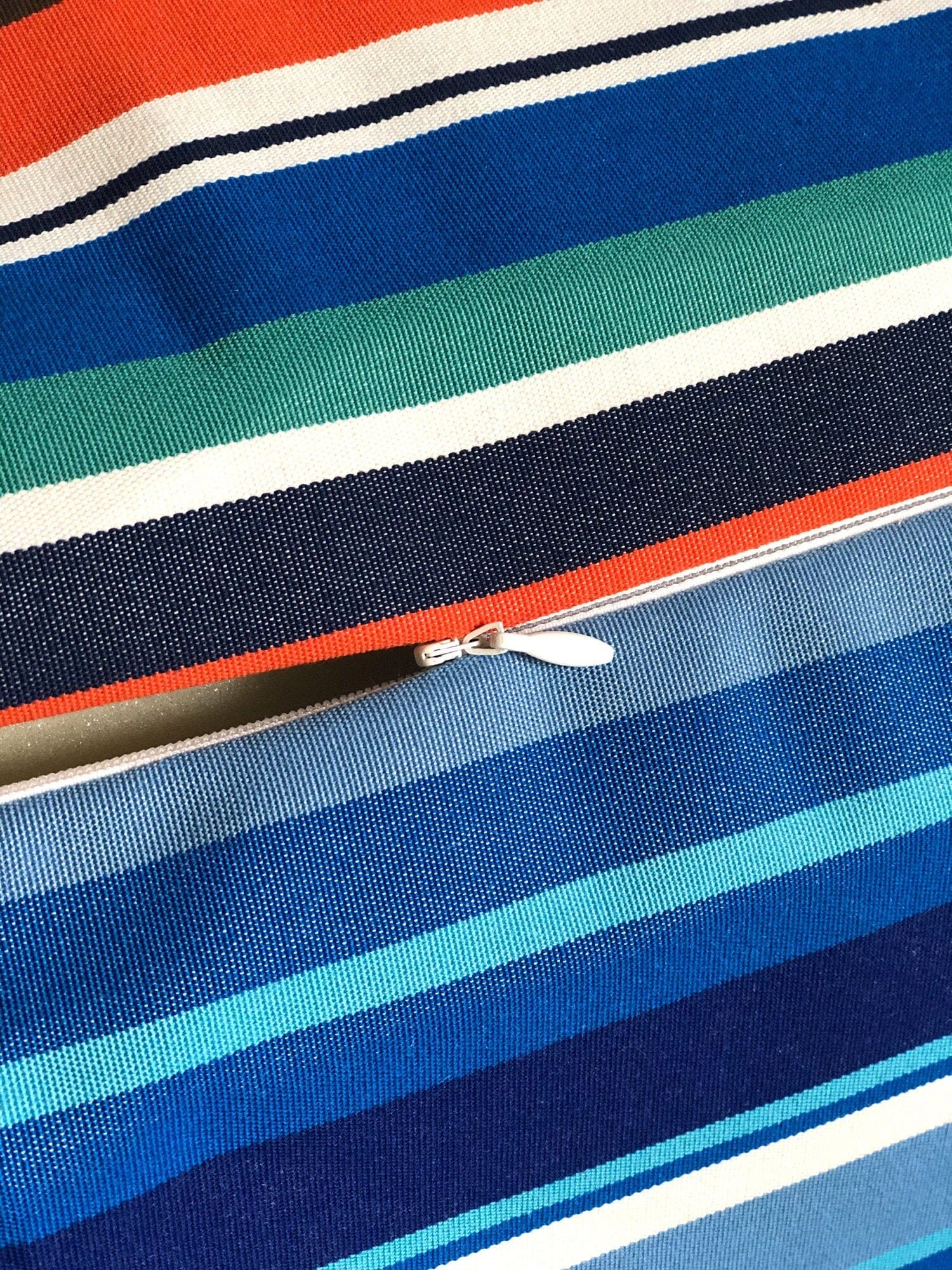 SALE Bean Bag Blue Beach Stripe Ottoman, Floor Pouf Slip Cover