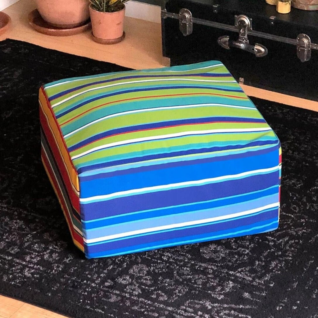 SALE Bean Bag Blue Beach Stripe Ottoman, Floor Pouf Slip Cover