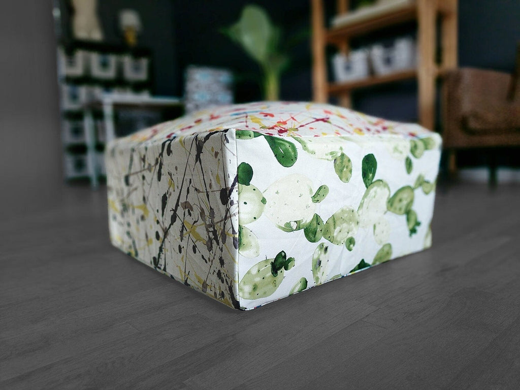 SALE Bean Bag Colorful Paint Splatter Cactus Ottoman, Floor Pouf Cover