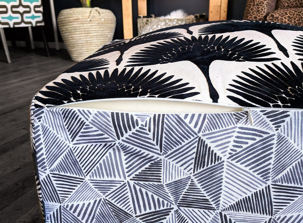 SALE Bean Bag Pouf Cover, Ottoman, Neutral Tones, Velvet Fan Print