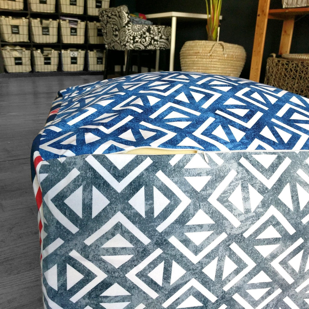 SALE Red White Blue Ottoman, Bean Bag Pouf Slip Cover
