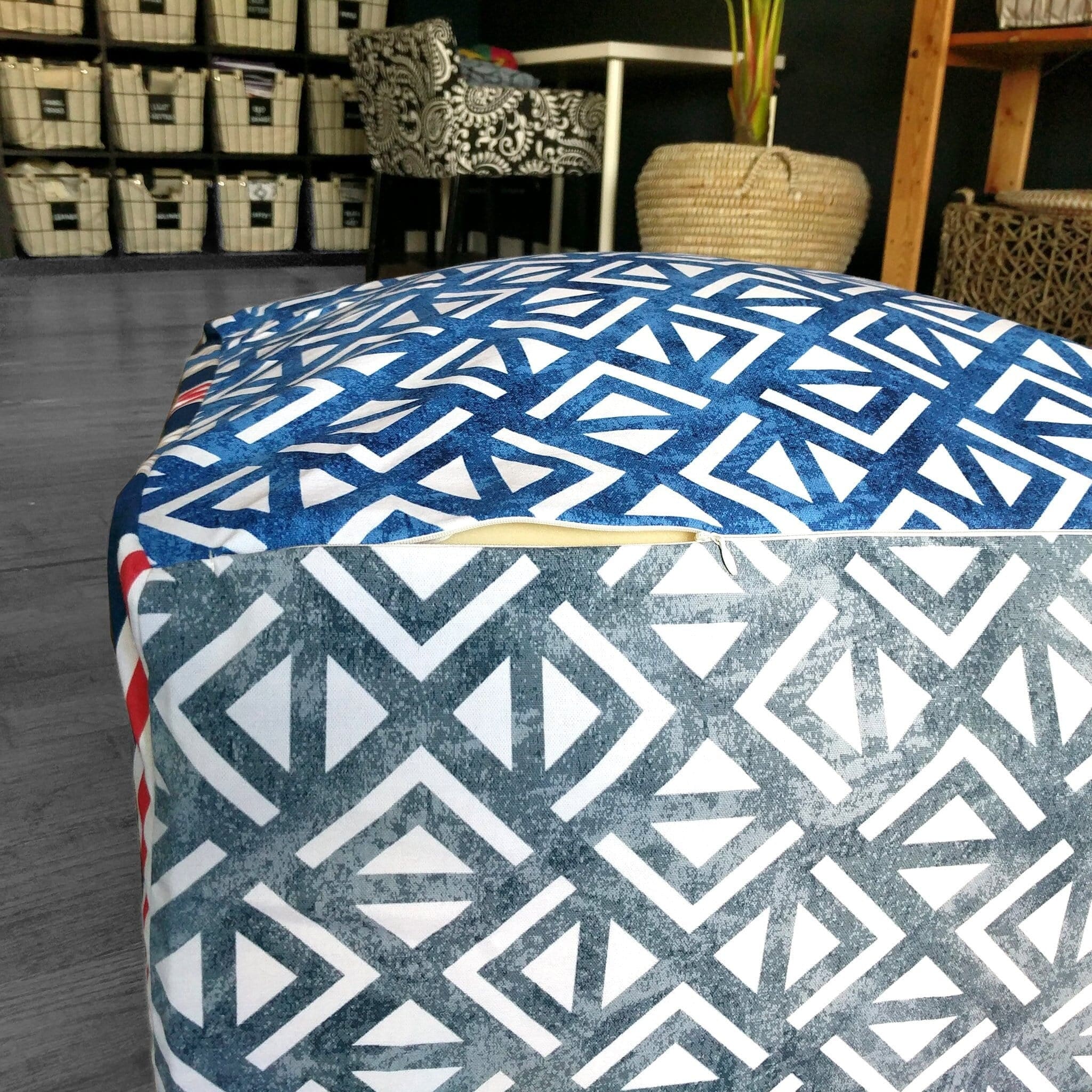 SALE Red White Blue Ottoman, Bean Bag Pouf Slip Cover