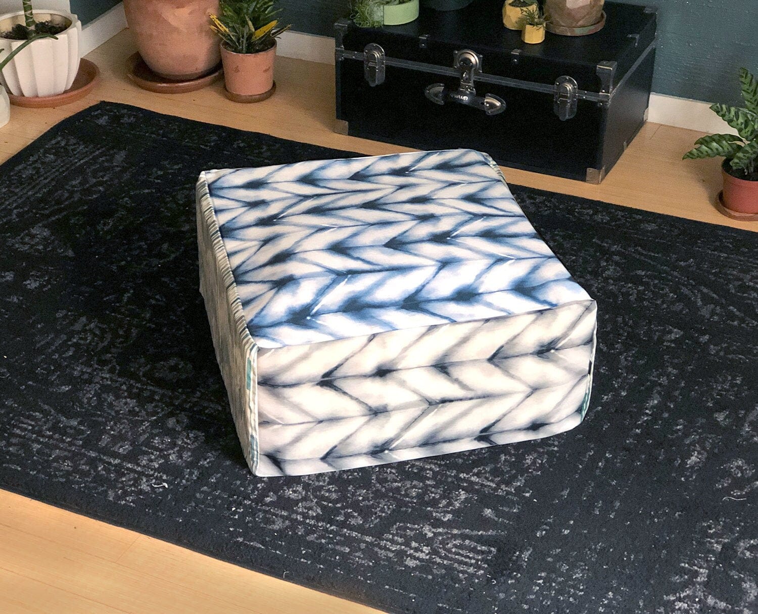 Shibori Chevron Bean Bag Pouf Cover, Ottoman Seat Cover