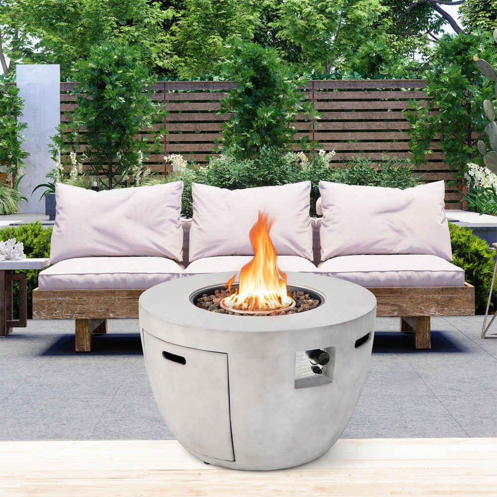 Round 50000 BTU Concrete Propane Fire Pit Table With Lava Rocks & PVC Cover, 36" (SAK91783)