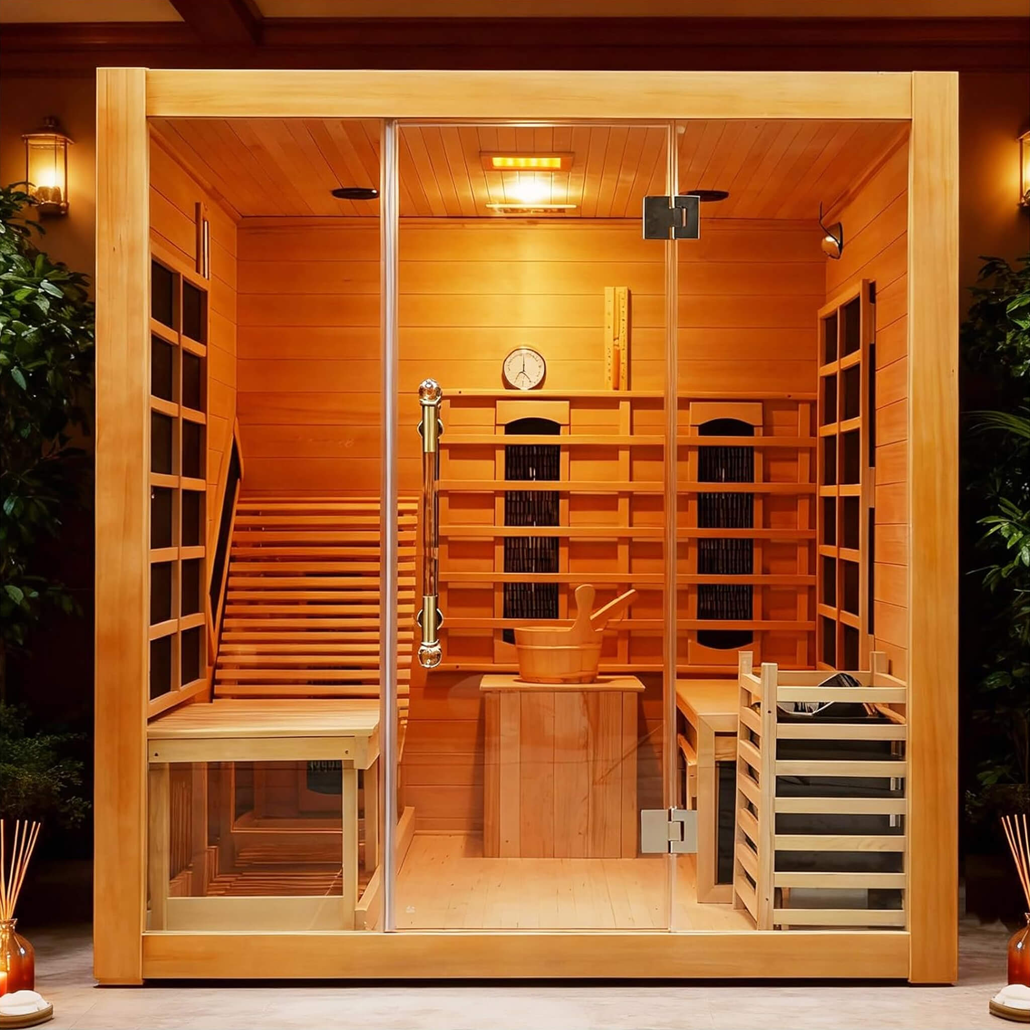 Rövia Oasis 3-Person Indoor Hybrid Sauna Room With Built-In Lounge Chair (SAK35182)