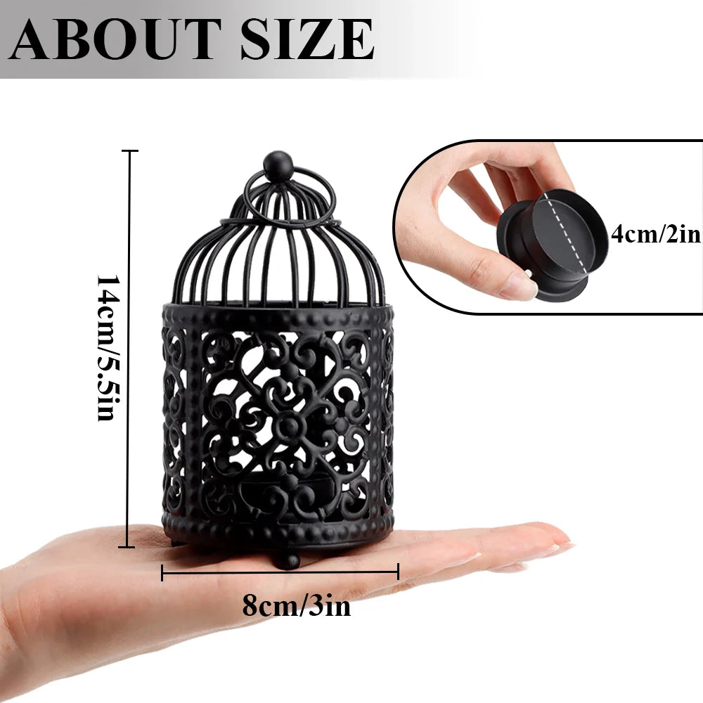 Set of 6 5.5" H Hanging Birdcage Tealight Lantern (Black)