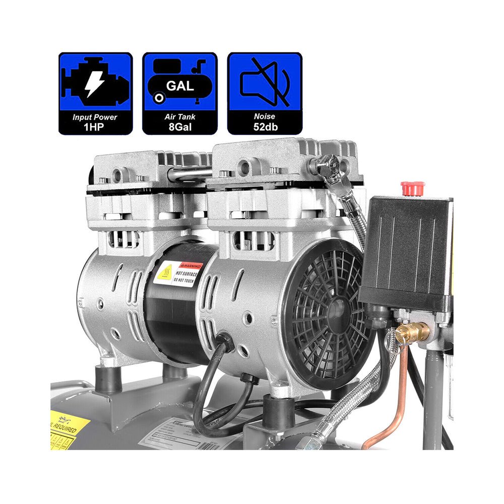 Small Portable Electric Oil-Free Commercial Ultra Quiet Air Compressor Tank, 8 GAL (SAK51263)