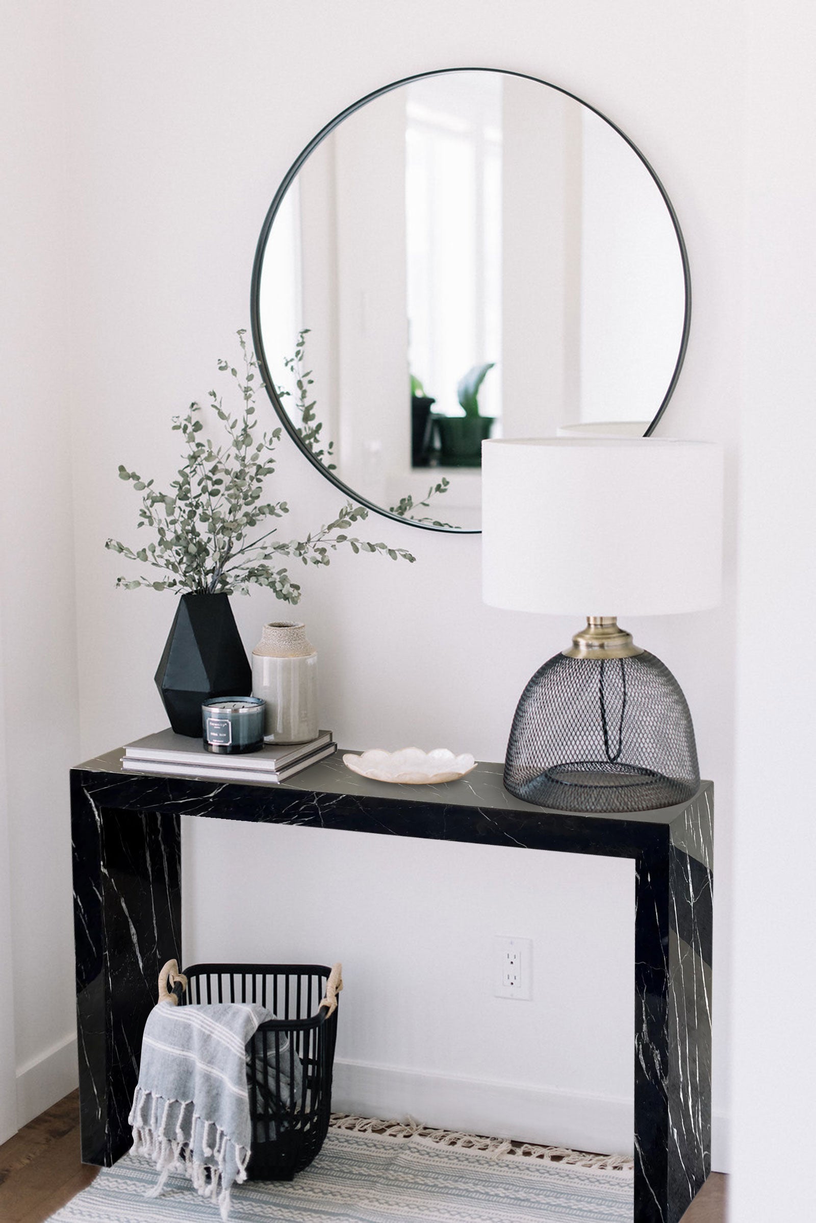 Toros Black Marble Rectangular Console Polished (W)12" (L)40" (H)30"