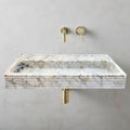 Calacatta Viola Gold Marble Wall-mount Bathroom Sink Horizontal Fluted (W)16" (W)36" (H)5"