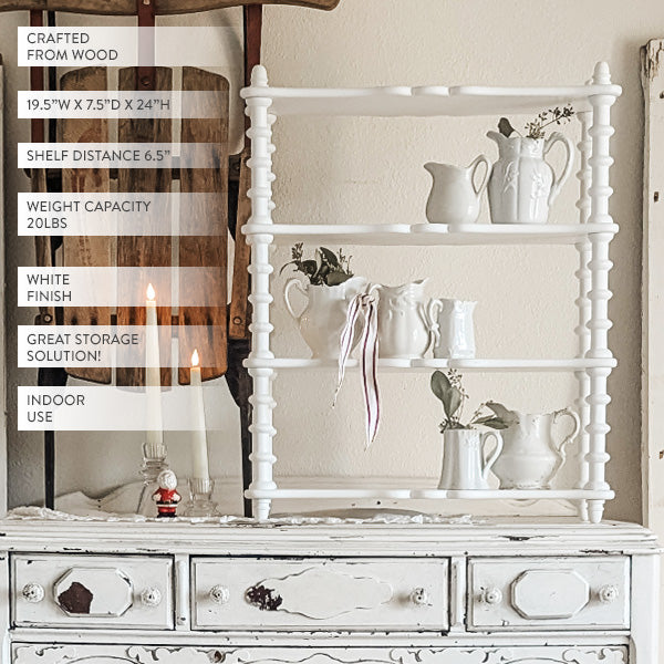 24 Inch White Spindle Wood Shelf